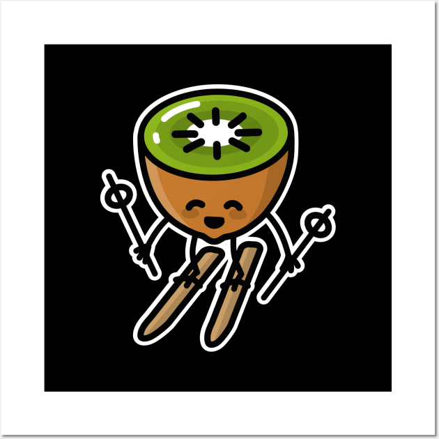 Skiwi Kiwi Kawaii cartoon cute skiing kiwi Wall Art by LaundryFactory